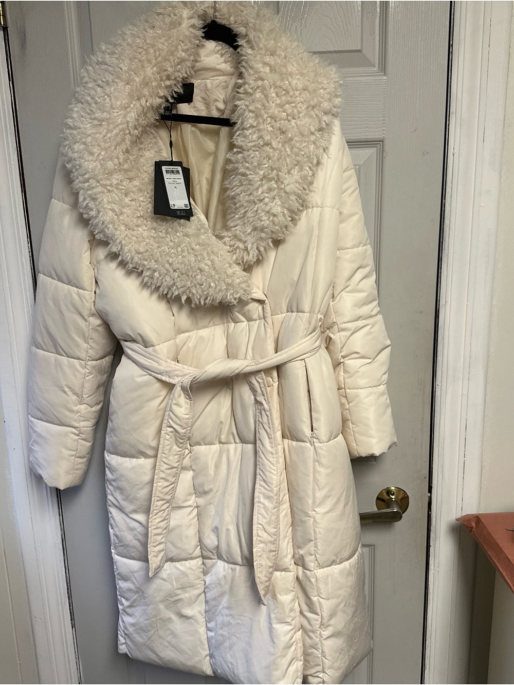 Vero Moda Oatmeal Quilted Long Puffer Jacket